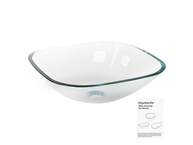 Bathroom Tempered Glass Vessel Sink Natural Clear Square Shape Transparent Basin
