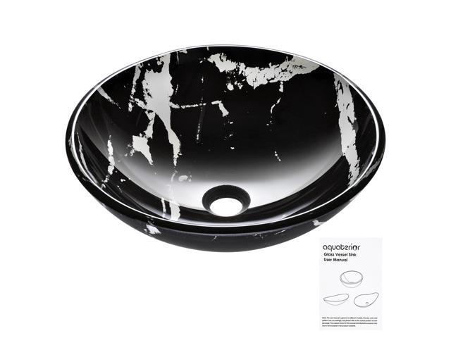 Tempered Glass Round Vessel Sink Artistic Marbling Pattern Above Counter Bathroom Vanity Bowl Basin