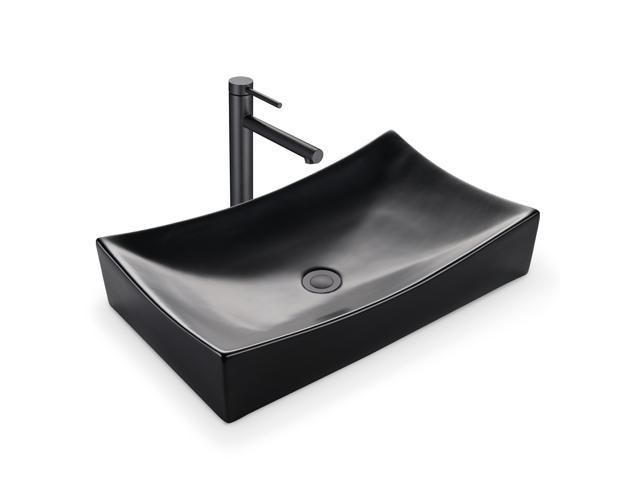 Photos - Kitchen Sink YescomUSA Aquaterior® 26' Black Rectangle Bathroom Vessel Sink Above Counter Porcela 