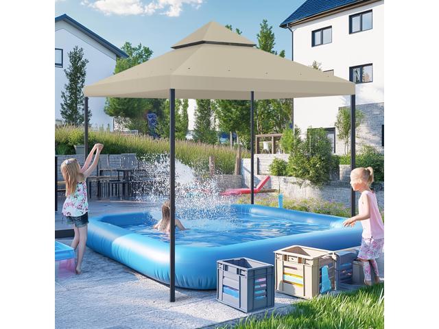 Yescom 10x10Ft Gazebo Top Replacement 2 Tier PU Water Resistance Outdoor Canopy Cover Patio Garden Outdoor Party Gray
