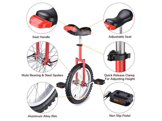 Yescom 16 In Wheel Outdoor Unicycle Adjustable Seat Exercise Bicycle Balance Training for Adults Teenagers Kids, Red