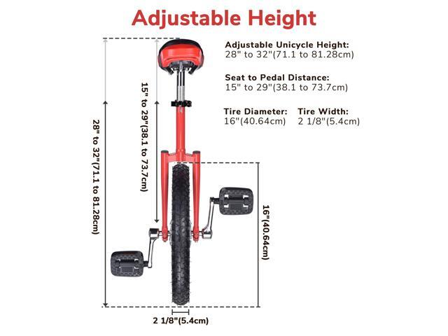 Yescom 16 In Wheel Outdoor Unicycle Adjustable Seat Exercise Bicycle Balance Training for Adults Teenagers Kids, Red