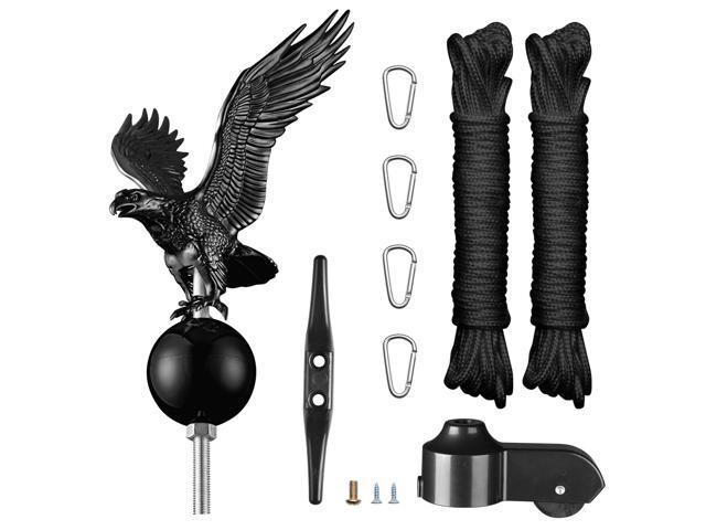 Flag Pole Parts Repair Kit Black Eagle Cleat Clip Truck Pulley Rope 20 25 30 Ft for 2' Diameter Flag Pole
