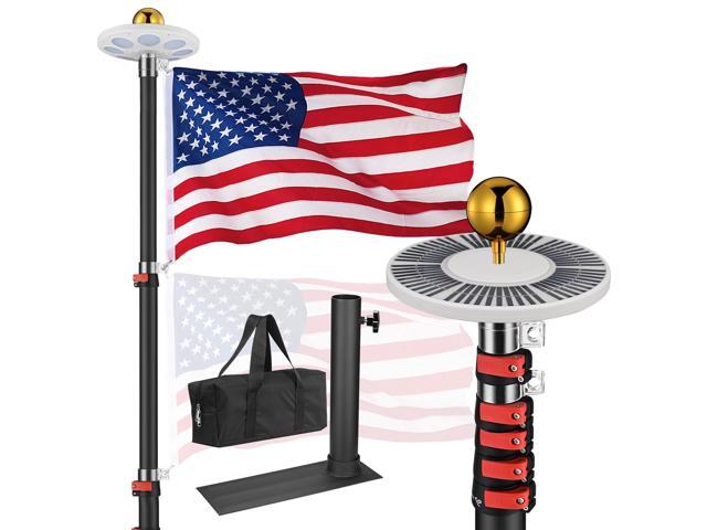 Yescom EZ GO 20Ft Telescopic Flag Pole Kit with Solar Light & Tire Mount Base for Tailgate Outside, Black
