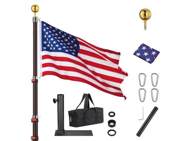 Yescom EZ GO 25ft Telescopic Flag Pole Kit Wheel Tire Mount Stand Upgrade Rotating Lock Outdoor Camper RV Tailgate Black
