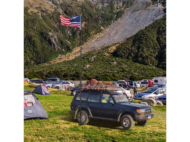 Yescom EZ GO 25ft Telescopic Flag Pole Kit Wheel Tire Mount Stand Upgrade Rotating Lock Outdoor Camper RV Tailgate Black