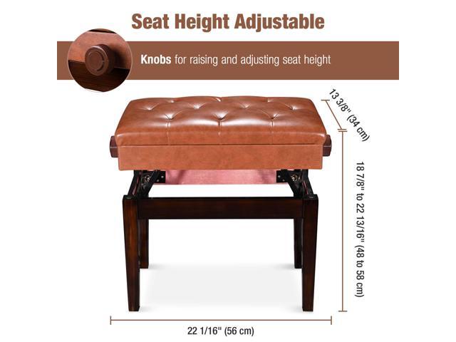 Piano Bench Adjustable Height PU Leather Padded Keyboard Organ Seat Throne Storage