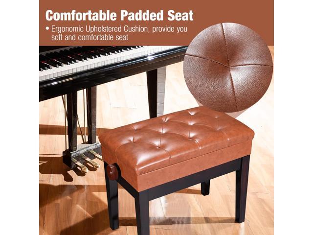 Piano Bench Adjustable Height PU Leather Padded Keyboard Organ Seat Throne Storage