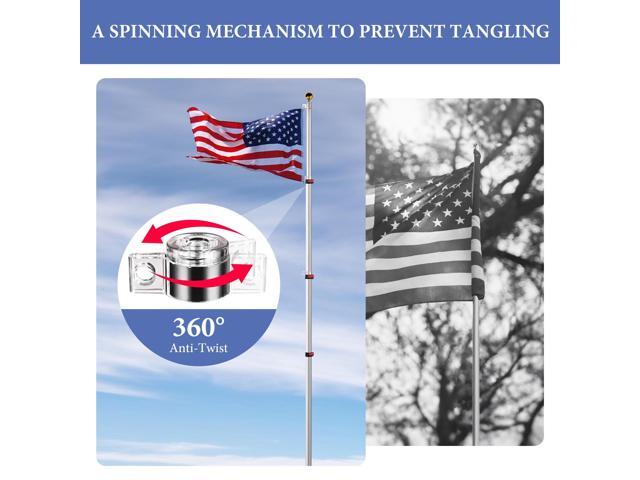 Yescom EZ GO 25Ft Commercial Telescoping Flag Pole Kit Portable Display Sign Banner Pole for Outside Hotel Business Events Advertising Flag Silver