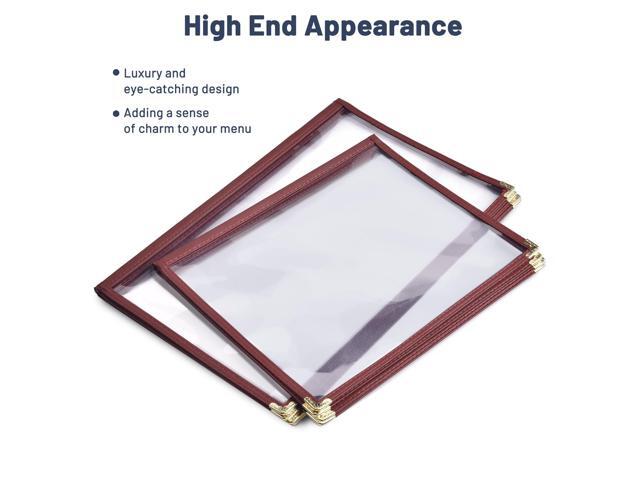 WeChef 30pcs 8.5x14' Restaurant Menu Cover 4 Page 8 View Double Stitch Transparent Cafe Bar Burgundy