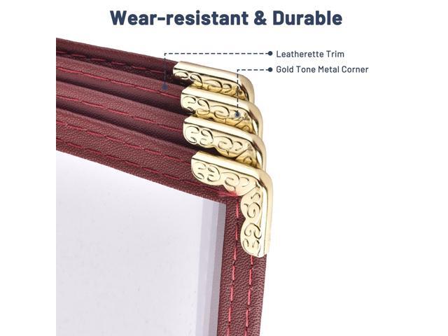 WeChef 30pcs 8.5x14' Restaurant Menu Cover 4 Page 8 View Double Stitch Transparent Cafe Bar Burgundy