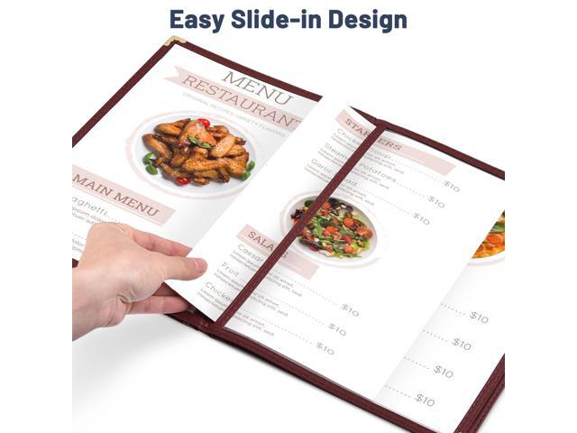 WeChef 30 Pack Restaurant Menu Cover 8.5x11' 3 Page 6 View Book Style PVC Transparent Burgundy for Hotel Bar