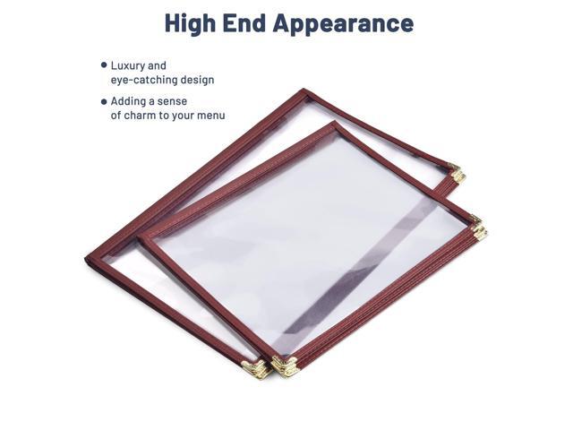 WeChef 30 Pack Restaurant Menu Cover 8.5x11' 3 Page 6 View Book Style PVC Transparent Burgundy for Hotel Bar