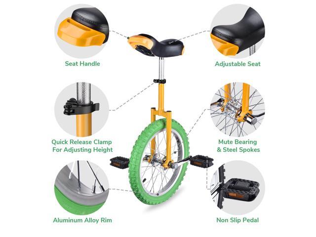 Yescom 16 In Wheel Outdoor Unicycle Adjustable Seat Exercise Bicycle Balance Training for Adults Teenagers Kids, Yellow & Green