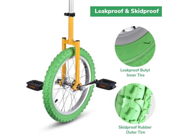 Yescom 16 In Wheel Outdoor Unicycle Adjustable Seat Exercise Bicycle Balance Training for Adults Teenagers Kids, Yellow & Green