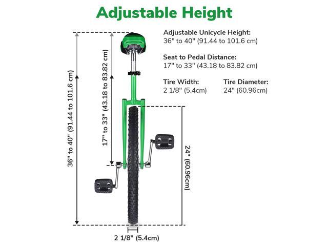 Yescom 24 In Wheel Outdoor Unicycle Adjustable Seat Anti-Skid Pedal Circus Bike for Adults Teenagers Kids, Green