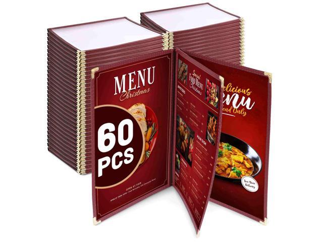 WeChef 60 Pack Restaurant Menu Covers Burgundy 8.5x11' Book Style 3 Pages 6 View