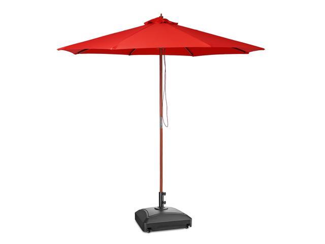 Yescom 9ft Solid Wood Outdoor Patio Umbrella with Base Included Parasol Wheels Stand for Bistro Market Garden Deck Yard Poolside Red