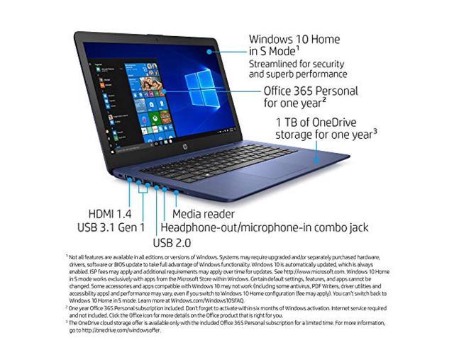 HP Stream 14-inch Laptop, Intel Celeron N4000, 4 GB RAM,...