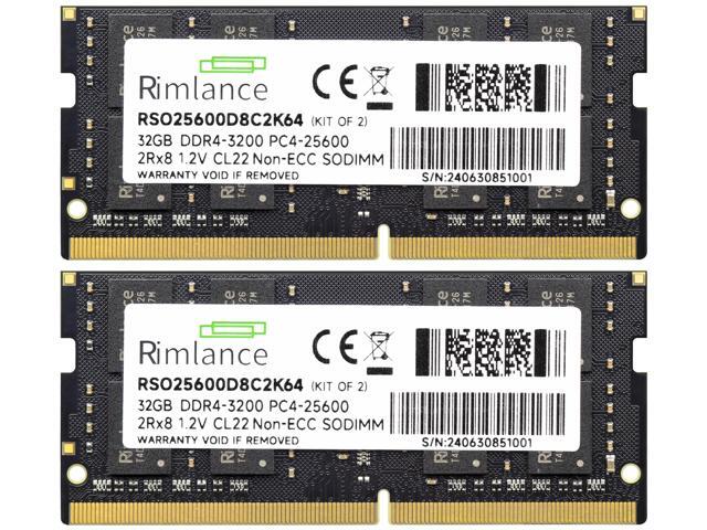 Rimlance 64GB (2X32GB) 1.2V DDR4 3200MHZ PC4-25600 SODIMM 2RX8 Laptop Memory