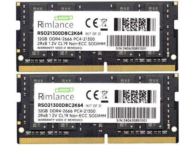 Rimlance 64GB (2X32GB) 1.2V DDR4 2666MHZ PC4-21300 SODIMM 2RX8 Laptop Memory