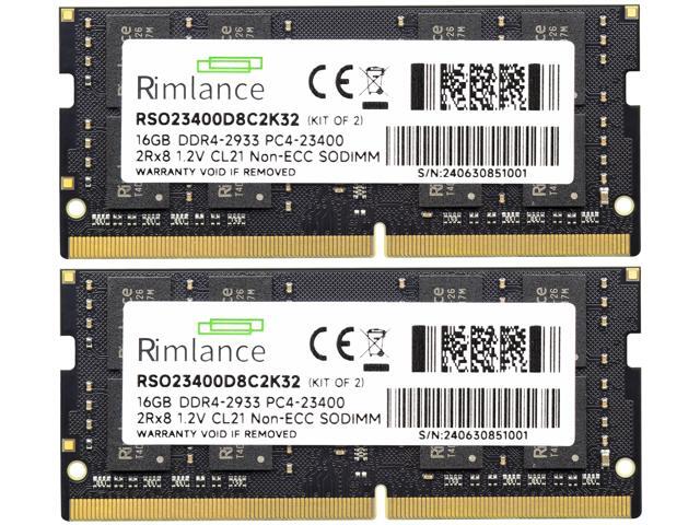 Rimlance 32GB (2X16GB) 1.2V DDR4 2933MHZ PC4-23400 SODIMM 2RX8 Laptop Memory