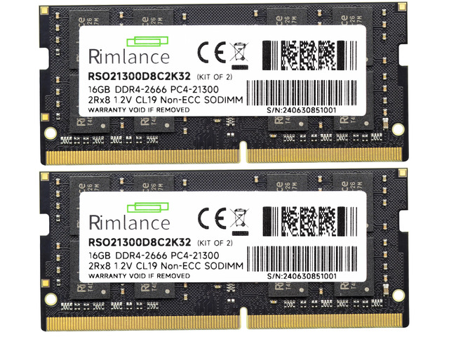 Rimlance 32GB (2X16GB) 1.2V DDR4 2666MHZ PC4-21300 SODIMM 2RX8 Laptop Memory