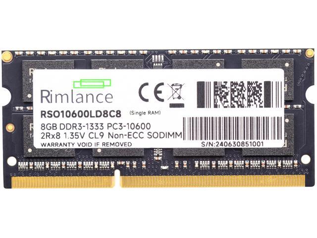 Rimlance 8GB (1X8GB) 1.35V DDR3 1333MHZ PC3-10600 SODIMM 2RX8 Laptop Memory