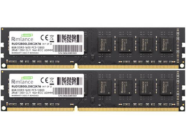 Rimlance 16GB (2X8GB) 1.35V DDR3 1600MHZ PC3-12800 UDIMM 2RX8
