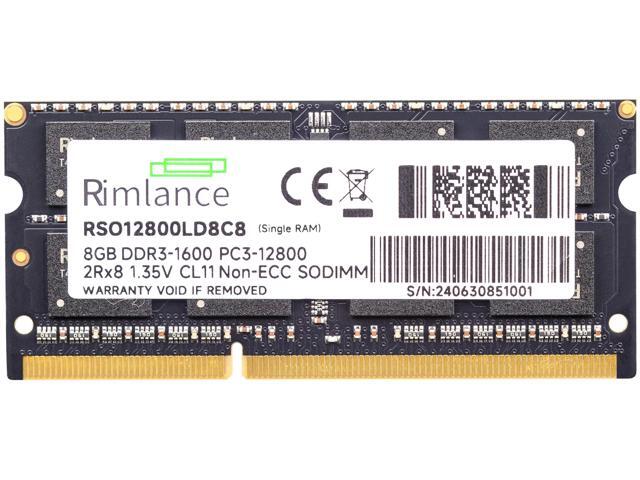 Rimlance 8GB (1X8GB) 1.35V DDR3 1600MHZ PC3-12800 SODIMM 2RX8