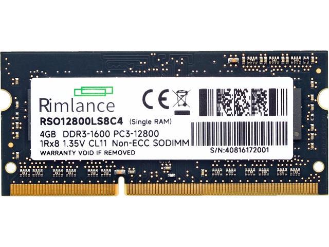 Rimlance 4GB (1X4GB) 1.35V DDR3 1600MHZ PC3-12800 SODIMM 1RX8