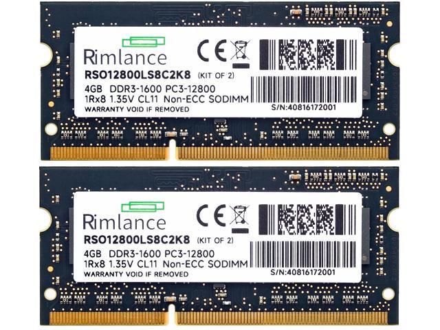 Rimlance 8GB (2X4GB) 1.35V DDR3 1600MHZ PC3-12800 SODIMM 1RX8
