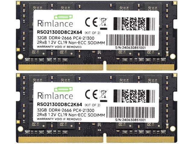 Rimlance 64GB (2X32GB) 1.2V DDR4 2666MHZ PC4-21300 SODIMM 2RX8