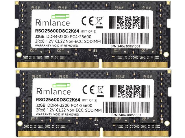 Rimlance 64GB (2X32GB) 1.2V DDR4 3200MHZ PC4-25600 SODIMM 2RX8