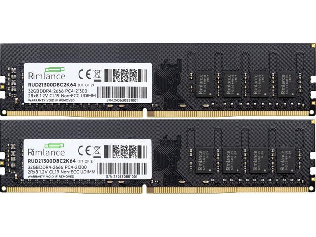 Rimlance 64GB (2X32GB) 1.2V DDR4 2666MHZ PC4-21300 UDIMM 2RX8