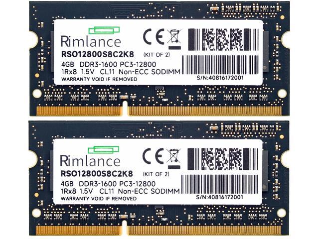 Rimlance 8GB (2X4GB) 1.5V DDR3 1600MHz PC3-12800 SODIMM 1RX8