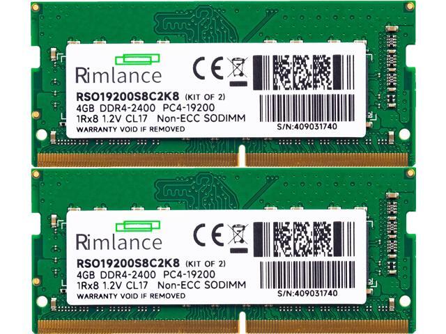 Rimlance 8GB (2X4GB) 1.2V DDR4 2400MHz PC4-19200 SODIMM 1RX8