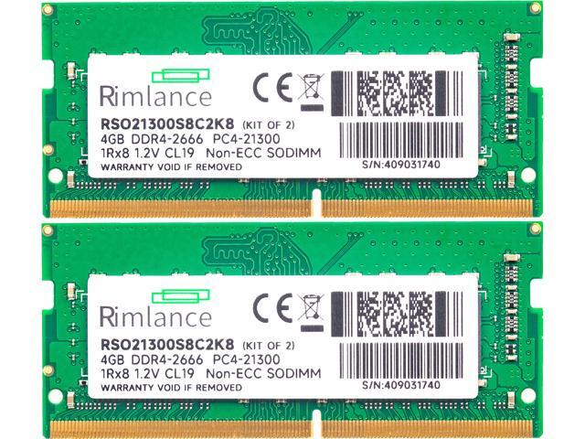 Rimlance 8GB (2X4GB) 1.2V DDR4 2666MHz PC4-21300 SODIMM 1RX8