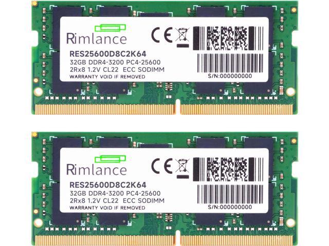 RIMLANCE 64GB (2X32GB) 1.2V DDR4 3200MHz PC4-25600 ECC Unbuffered SODIMM Kit Workstation, NAS Memory Modules