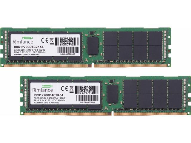 RIMLANCE 64GB (2X32GB) DDR4 2400MHZ PC4-19200 2Rx4 1.2V 288-PIN ECC Registered RDIMM Server Memory
