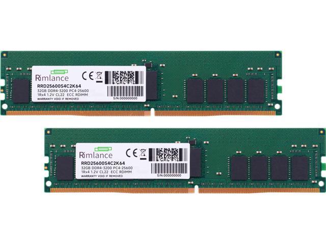 RIMLANCE 64GB (2x32GB) DDR4 3200MHz PC4-25600 1RX4 1.2V 288-PIN ECC Registered RDIMM Server Memory KIT