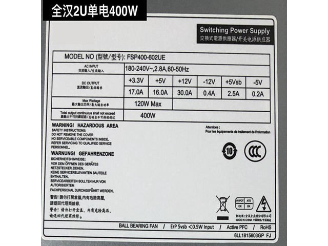 For FSP 2U 400W Switching Power Supply FSP400-602UE
