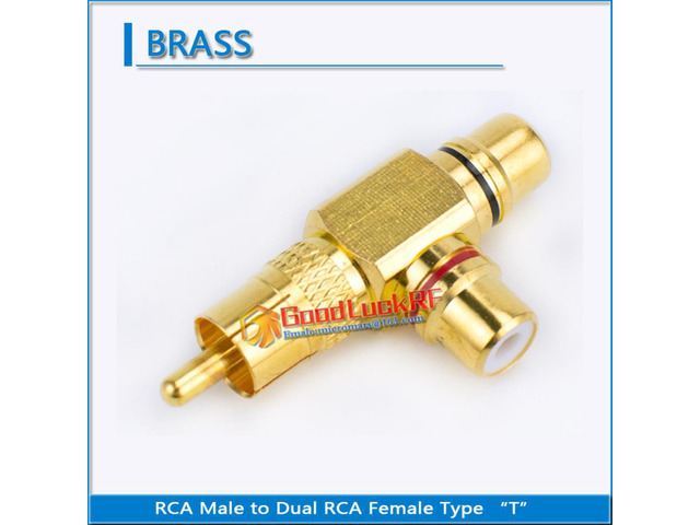 Brass RCA Male to Dual RCA Female audio and video connection Type T lotus three split RCA RF connector extension conversion