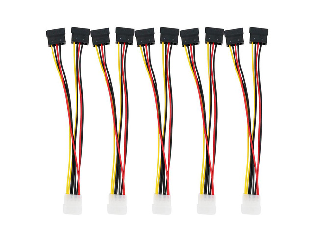 5pcs 4 Pin Molex To 2Ã—15 Pin SATA Power Y-Cable Adapter For IDE 8 Inches