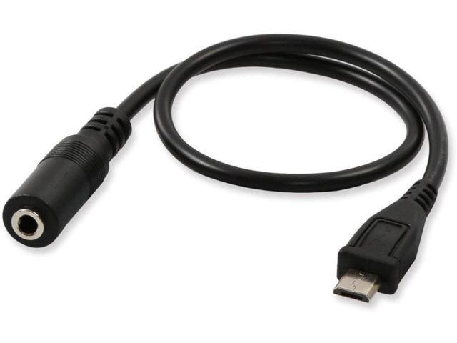 (2-Pack) Micro USB Male to 3.5mm Jack Female Audio Cable Cord for Active Clip Mic Microphone Convert Adapter -1Feet (Black)