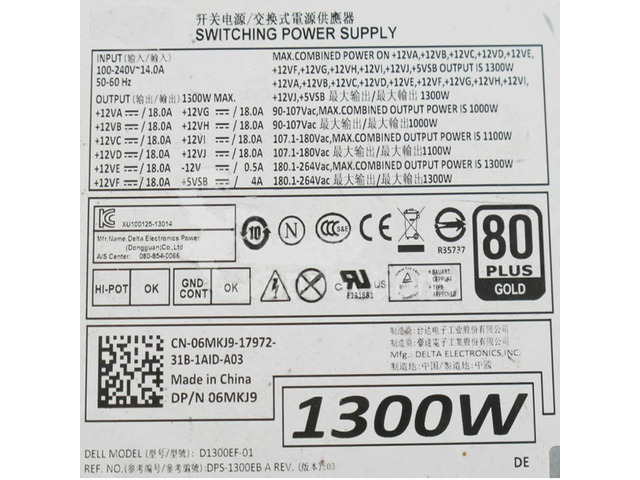 OIAGLH For 1300W Power Supply 6MKJ9 H1300EF-00 6MKJ9 For Precision T7600