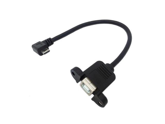 90 Degree left angled Micro USB male to USB2.0 B female printer cable with panel mount screws 20cm