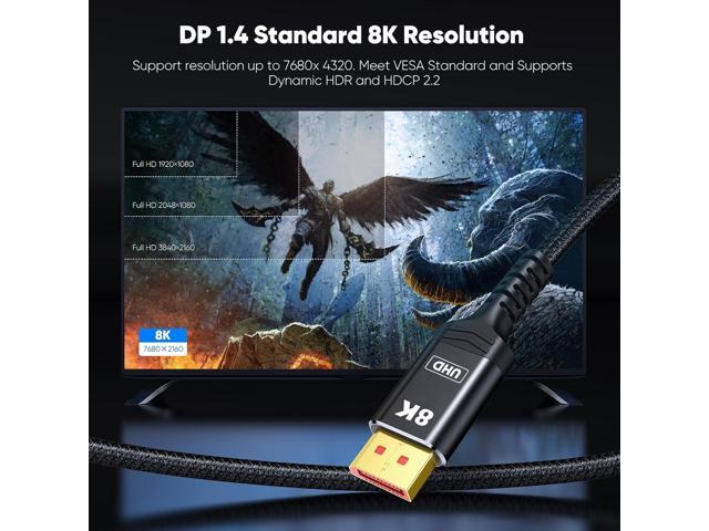 Capshi 8K 4K DisplayPort Cable 1.4, 10FT DP Cable [VESA Certified, 8K@60Hz, 4K@144Hz, 2K@240Hz/165Hz/144Hz], Bradied 32.4Gbps High Speed Display...