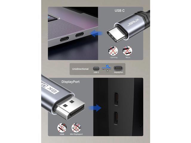 JSAUX USB C to DisplayPort 1.4 Cable [8K@60Hz, 4K@144Hz, 2K@240Hz] USB C to Displayport Thunderbolt 4/3 to DP Cable Support 32.4 Gbps Compatible...