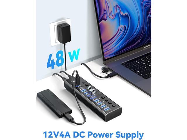 Powered USB Hub 3.2, LEINSIS 10-Port USB 3.2/USB C Hub (10Gbps USB-A 3.2 +2 USB-C 3.2 +7 USB 3.0 Ports) with Individual On/Off Switches and 12V...